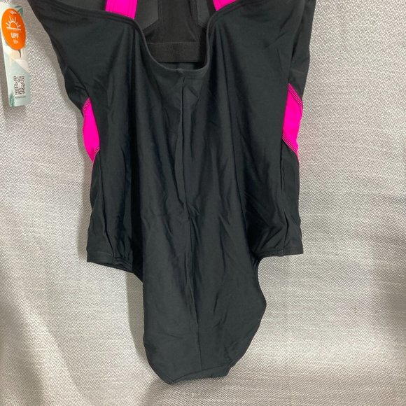 MY CHARMO Women Padded Bra Bathing Suit One Piece Sz SMALL Pink Black UPF 50+ - Picture 9 of 13